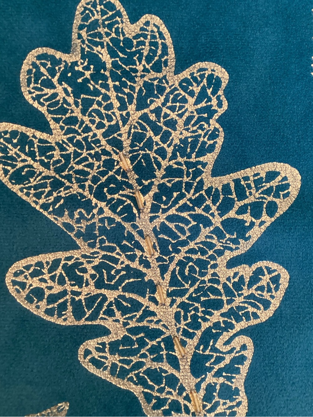 Teal & Gold Beaded Autumn Leaves Table Runner 6’ Long Velvet & Silk Type Fabric - Picture 5 of 6